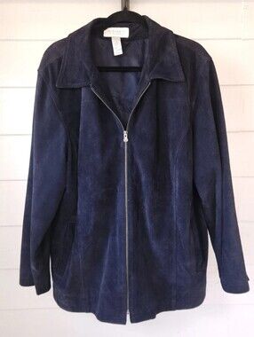 Elisabeth by Liz Claiborne 100% Suede Navy Blue Zip Jacket Coat Plus Size 1X